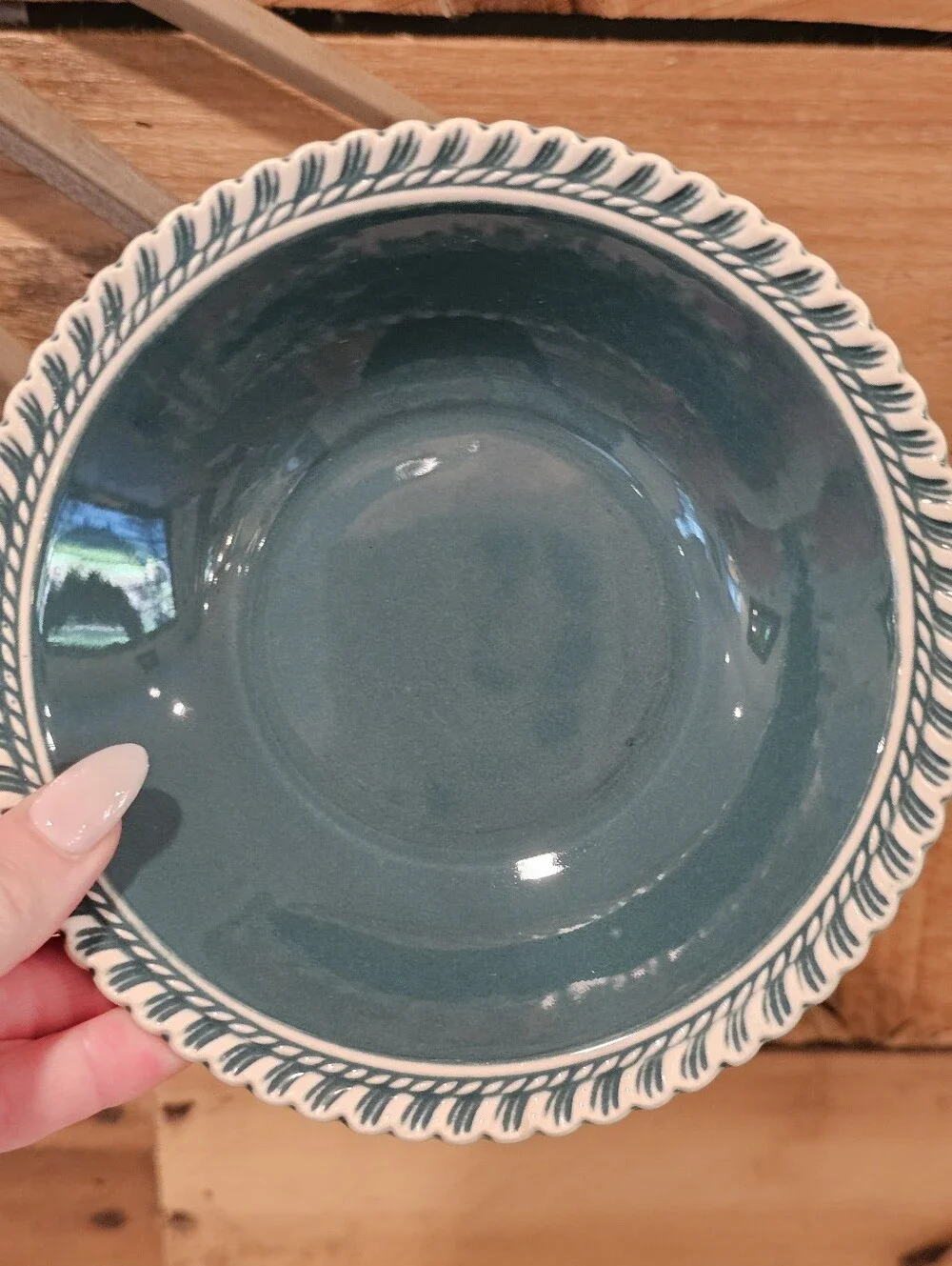 Set Of 3 Vintage '50's MCM Harker Pottery Corinthian Green Soup/Cereal Bowls 6